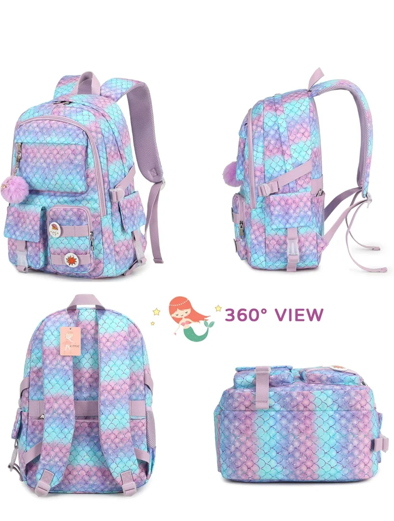 Girls Backpack,15.6 Inch Laptop School Bag Large Primary Elementary Middle College Bookbags Kids Backpacks for Teens Girl Women Students Anti Theft Travel Daypack (Purple)
