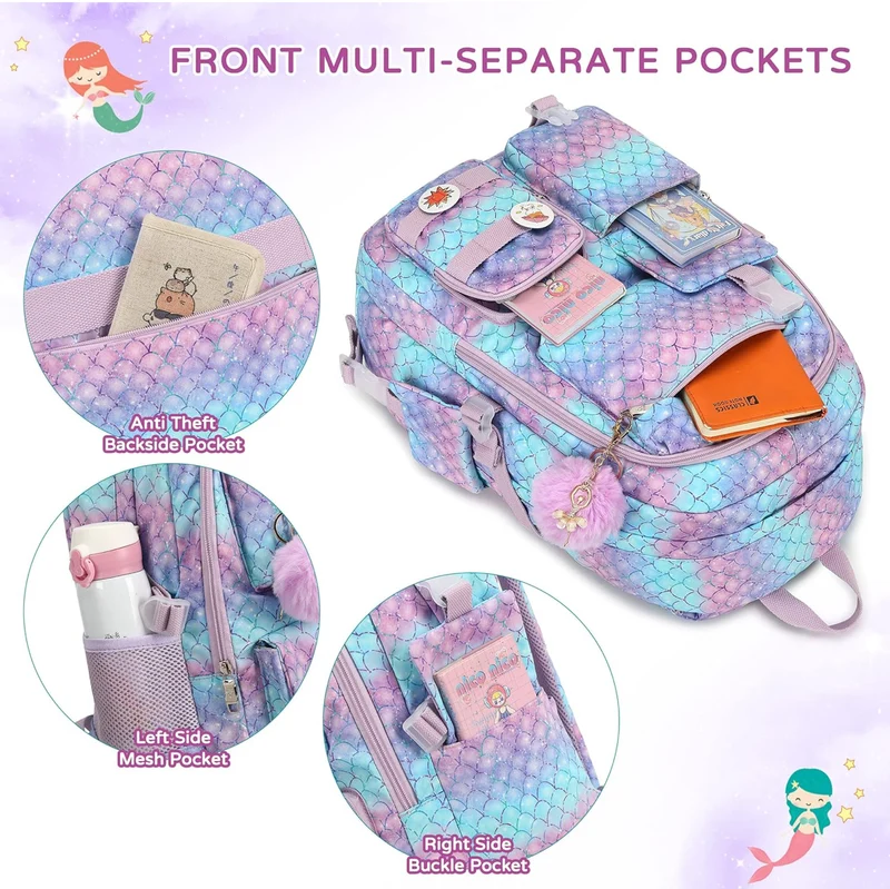 Girls Backpack,15.6 Inch Laptop School Bag Large Primary Elementary Middle College Bookbags Kids Backpacks for Teens Girl Women Students Anti Theft Travel Daypack (Purple)
