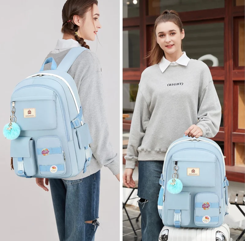 Backpack for girls Laptop Backpacks 15.6 Inch College Cute Bookbag Anti Theft Primary Elementary School Bag Casual Daypack for Teens Girl Women Students (Blue)