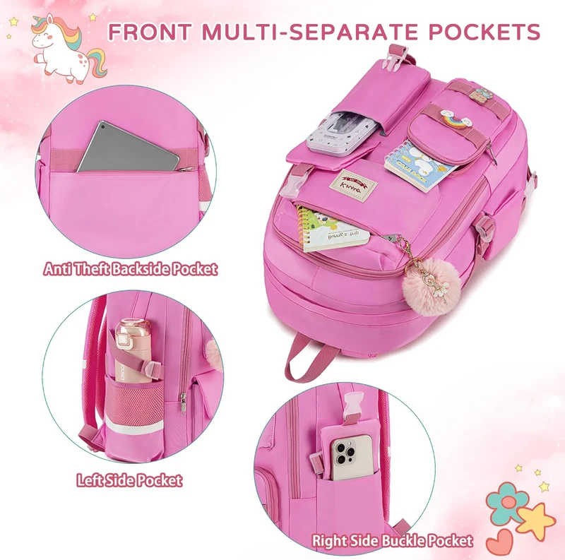 Backpack for girls Laptop Backpacks 15.6 Inch College Cute Bookbag Anti Theft Primary Elementary School Bag Casual Daypack for Teens Girls Women Students （Rose