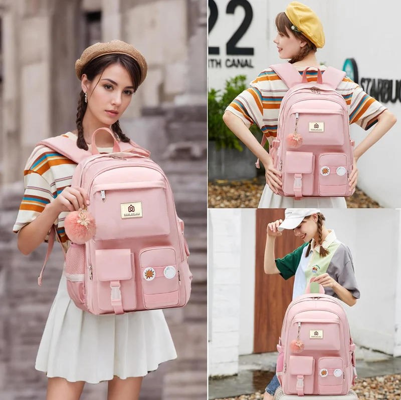 Backpack for Girls Laptop Backpacks 15.6 Inch College Cute Bookbag Anti Theft Primary Elementary School Bag Casual Daypack for Students Teens Girl Women (Pink)