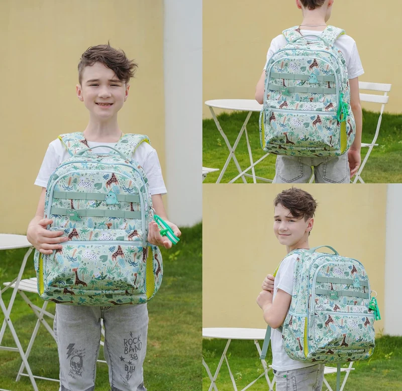 Kids Backpack for School Boys Girls Lightweight Kindergarten Elementary Toddler Backpacks Preschool Bookbags Cute Cartoon Travel Daypack with Chest Strap (L,Green)
