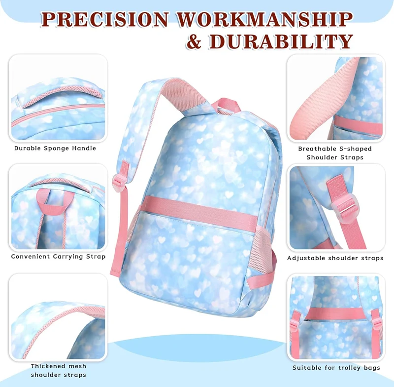 Girls Backpack 15.6 Inch Laptop School Bag Cute Kids Kindergarten Elementary Backpacks Middle Schoolbag Large Bookbags for Women Teens Students Anti Theft Travel Daypack (Blue)
