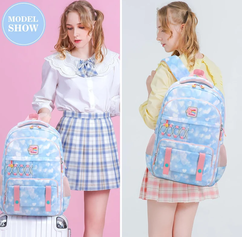 Girls Backpack 15.6 Inch Laptop School Bag Cute Kids Kindergarten Elementary Backpacks Middle Schoolbag Large Bookbags for Women Teens Students Anti Theft Travel Daypack (Blue)