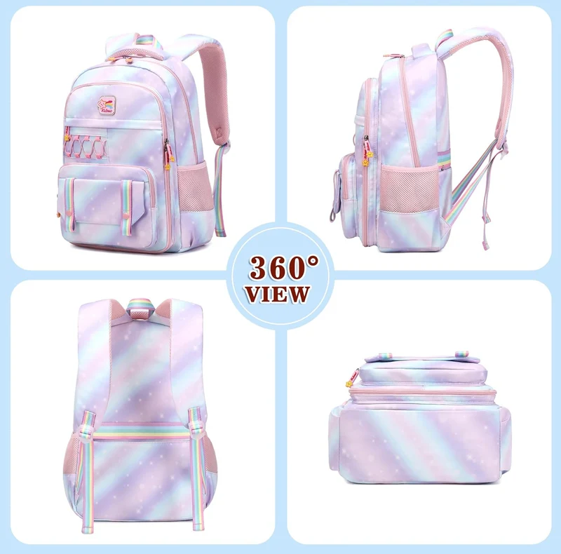 Girls Backpack 15.6 Inch Laptop School Bag Cute Kids Kindergarten Elementary Backpacks Middle Schoolbag Large Bookbags for Women Teens Students Anti Theft Travel Daypack (Purple)