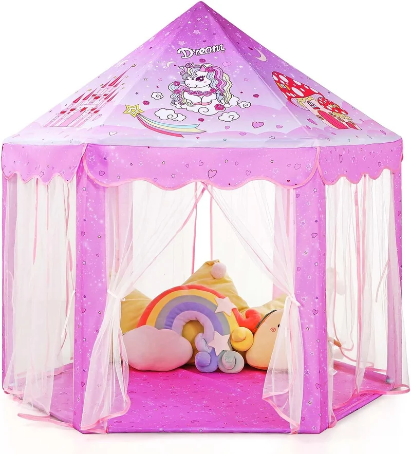 Monobeach Princess Tent Girls Unicorn Large Playhouse Kids Castle Play Tent with Star Lights Gift Toy for Children Indoor and Outdoor Games, 55'' x 53'' (DxH)