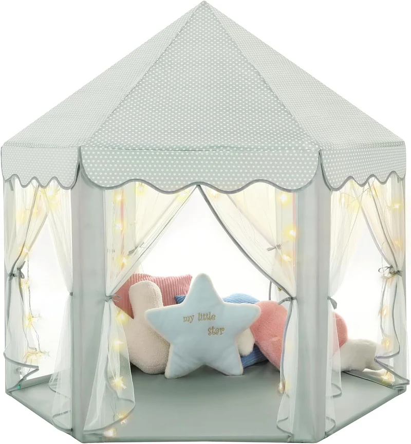 Monobeach Princess Tent Girls Celadon Large Playhouse Kids Castle Play Tent with Star Lights Gift Toy for Children Indoor and Outdoor Games, 55'' x 53'' (DxH)