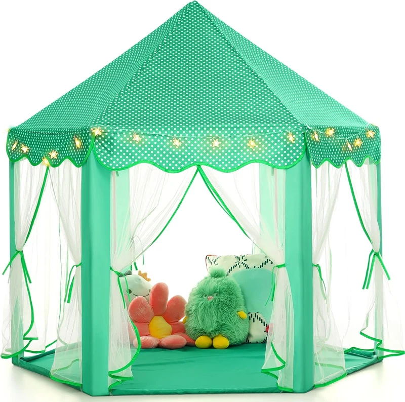 Monobeach Princess Tent Girls Green Large Playhouse Kids Castle Play Tent with Star Lights Gift Toy for Children Indoor and Outdoor Games