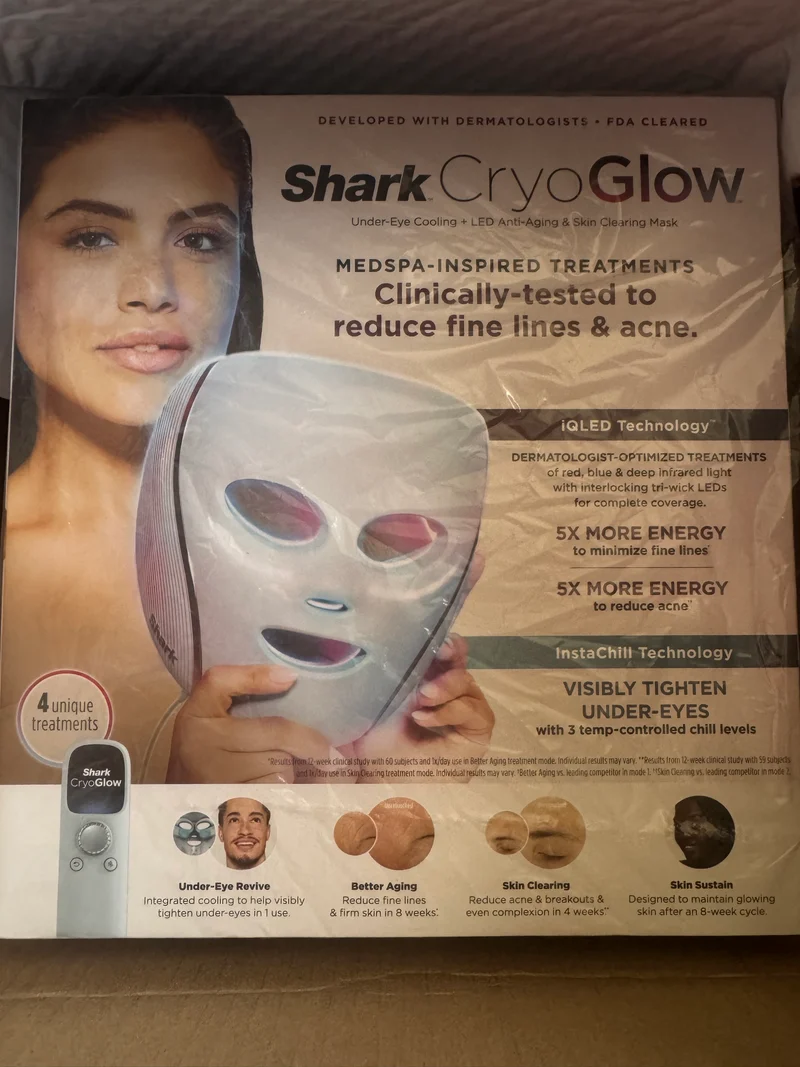 Shark CryoGlow LED Therapy Mask & Under-Eye Cooling Remote – Blue Frost Edition