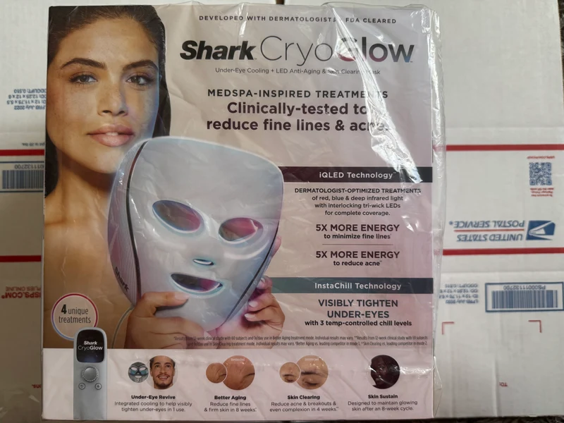 Shark CryoGlow LED Therapy Mask & Under-Eye Cooling Remote – Blue Frost Edition