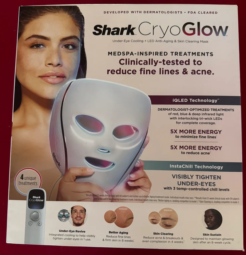 Shark CryoGlow LED Therapy Mask & Under-Eye Cooling Remote – Blue Frost Edition