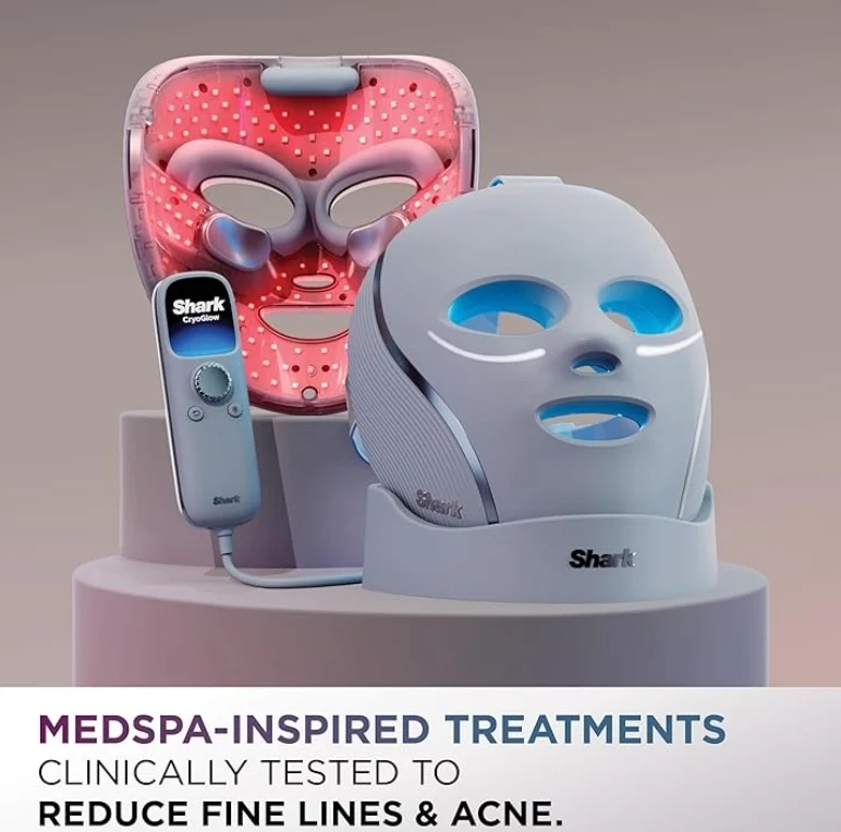 Shark CryoGlow LED Therapy Mask & Under-Eye Cooling Remote – Blue Frost Edition