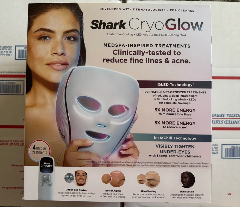 Shark CryoGlow LED Therapy Mask & Under-Eye Cooling Remote – Blue Frost Edition