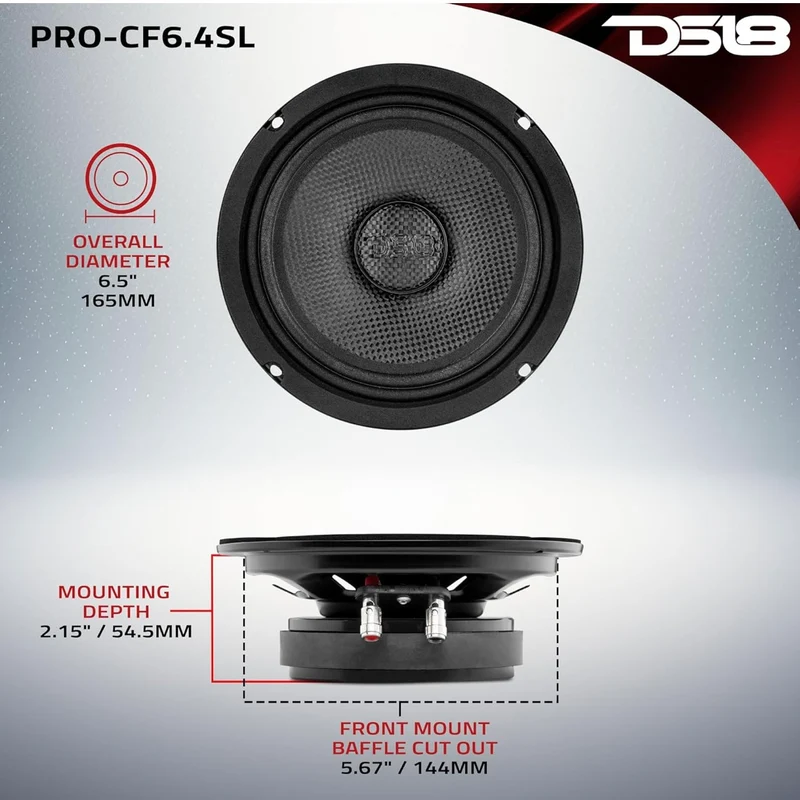 DS18 PRO-CF6.4SL 6.5" Slim Mid-Bass Loudspeaker - Great Speaker for Motorcycles and Powersports - 1 PC