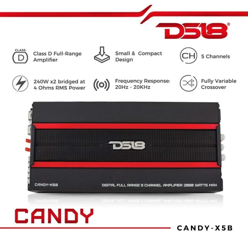 DS18 CANDY-X5B Class D 5 Channels, 2000 Watts Max W/ Remote Sub Level Controller -NEW