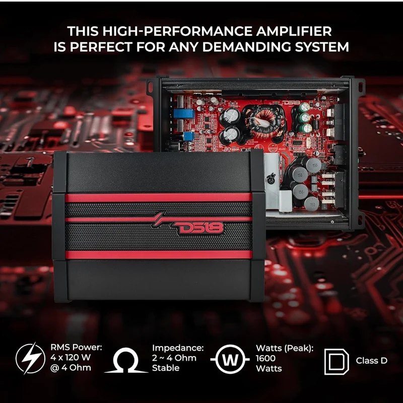 DS18 CANDY-X4B Car Amplifier 4-Channel Class D, 1600W Peak Power Compact Size - New