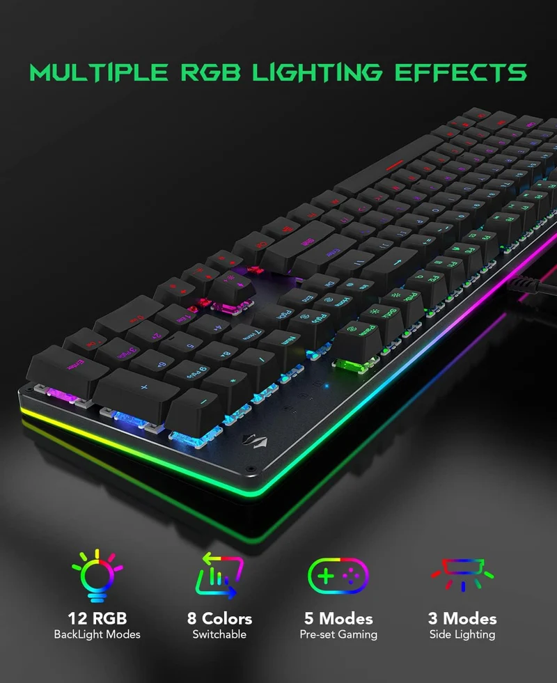 Black Shark RGB Mechanical Gaming Keyboard LED Backlit Wired Keyboard - NEW