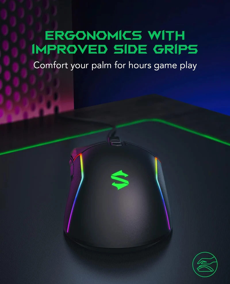 Black Shark Gaming Mouse Wired, USB Computer Ergonomic Mouse with 7 Adjustable DPI