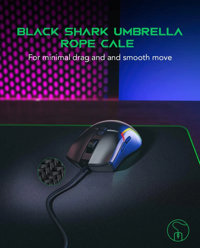 Black Shark Gaming Mouse Wired, USB Computer Ergonomic Mouse with 7 Adjustable DPI