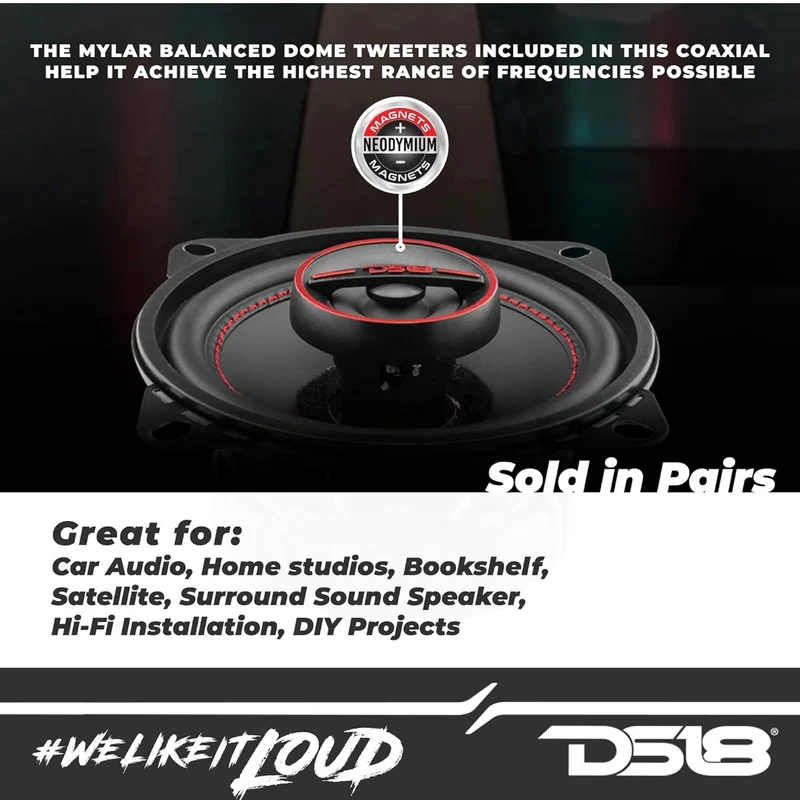 DS18 G4Xi GEN-X 4" 2-Way Coaxial Speakers 120 Watts Max Power 4-Ohm - PAIR