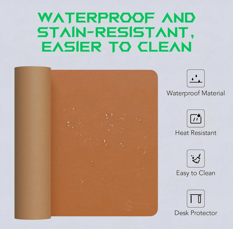 Black Shark Leather Desk Pad Protector, Office Desk Mat, Large Mouse Pad - Manta P10 Brown