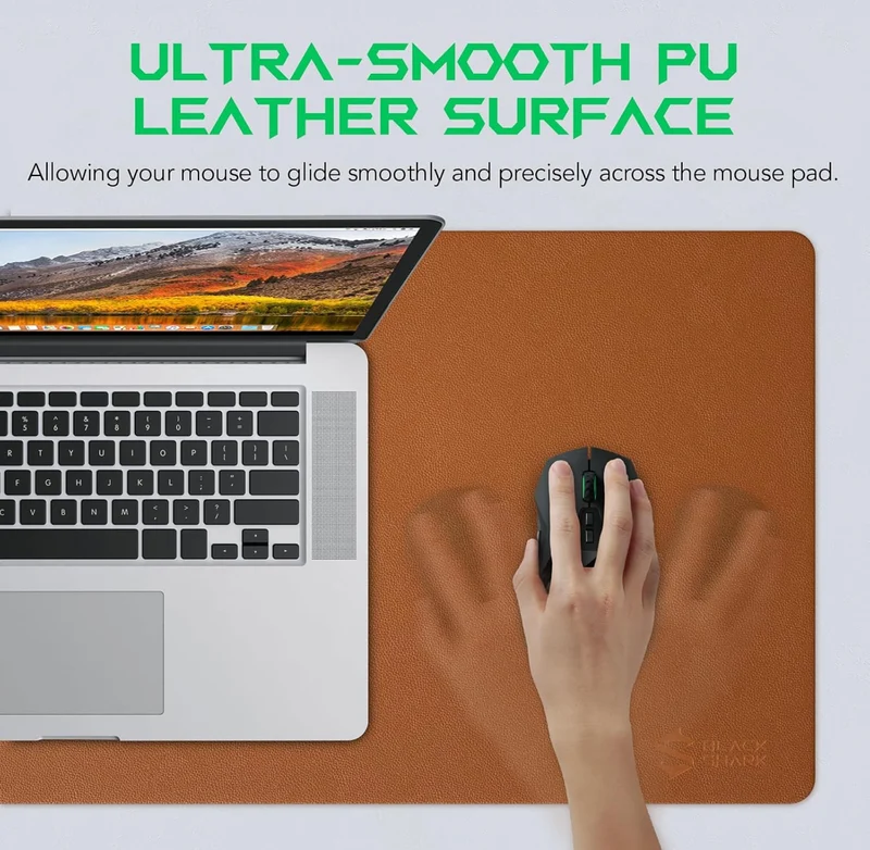 Black Shark Leather Desk Pad Protector, Office Desk Mat, Large Mouse Pad - Manta P10 Brown