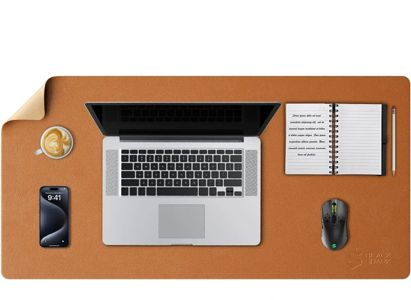 Black Shark Leather Desk Pad Protector, Office Desk Mat, Large Mouse Pad - Manta P10 Brown
