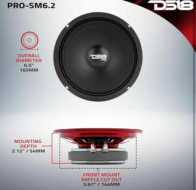 DS18 PRO-SM6.2 Slim Loudspeaker - 6.5", Midrange 400W Max Power 2 Ohms IP66 Water Resistance 1PC