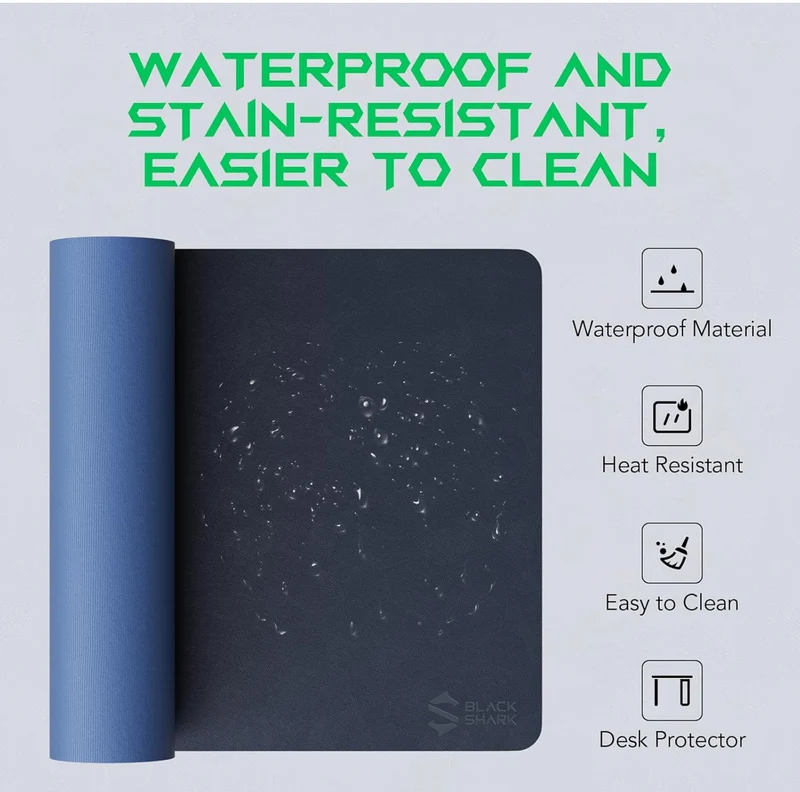 Black Shark Non-Slip Leather Desk Pad, Keyboard Gaming Mouse Mat (31.4" x 15.7" x 0.12"), Large Desk Cover, Waterproof Writing Pad, Suitable for Office, Home - Manta P9 Dark Blue