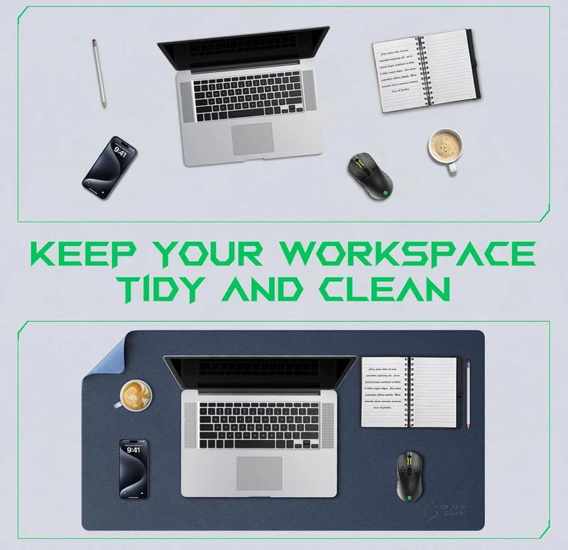 Black Shark Non-Slip Leather Desk Pad, Keyboard Gaming Mouse Mat (31.4" x 15.7" x 0.12"), Large Desk Cover, Waterproof Writing Pad, Suitable for Office, Home - Manta P9 Dark Blue