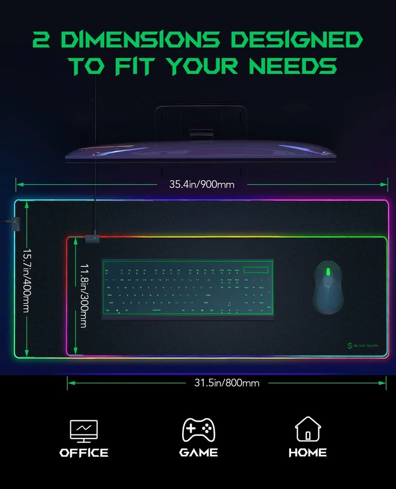 Black Shark RGB 35.4"x15.75"x0.15" Extended Desk Mat with Smooth Surface Manta P7