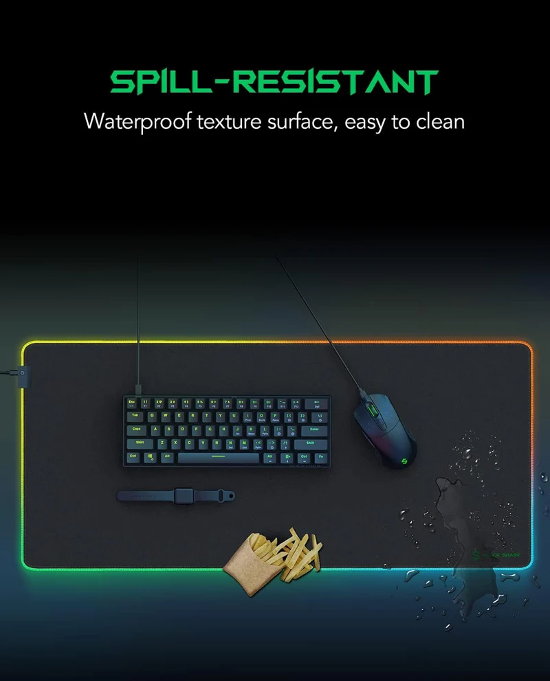 Black Shark RGB 35.4"x15.75"x0.15" Extended Desk Mat with Smooth Surface Manta P7
