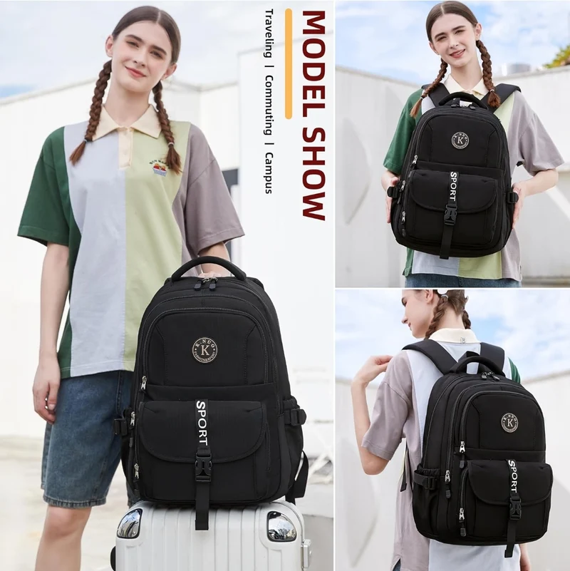 College Backpack, Travel Laptop Backpacks, Large Kids School Bag for Teens Girls Boys Students Bookbag Fit for 15.6 Inch Computer Waterproof Business Work Back Pack for Women Men Daypack Black