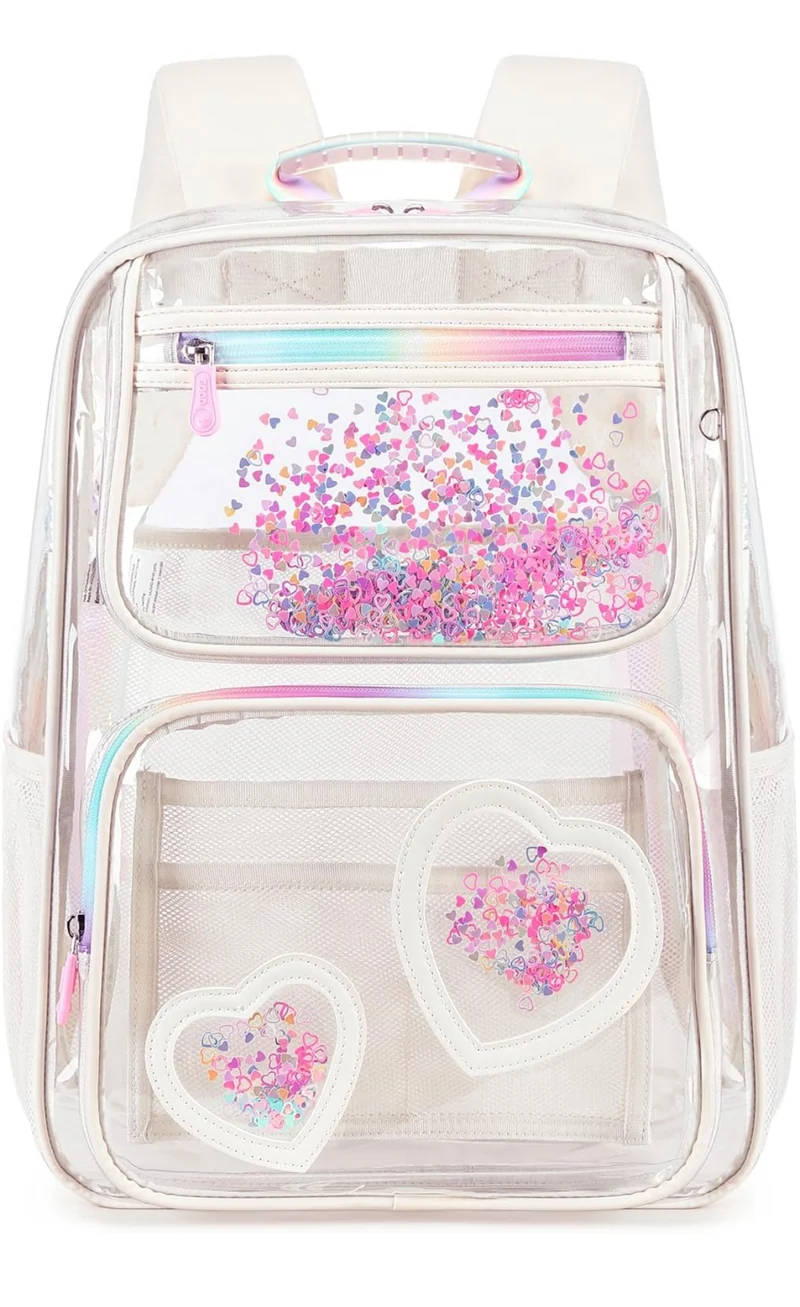 Clear Backpack for Girls Women Transparent Kids Elementary College School Bag Travel Laptop Backpacks Large Bookbags (Off-white)