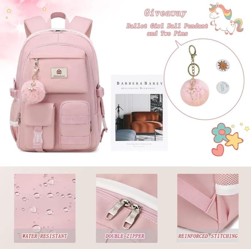 Backpack for Girls Laptop Backpacks 15.6 Inch College Cute Bookbag Anti Theft Primary Elementary School Bag Casual Daypack for Students Teens Girl Women (Pink)