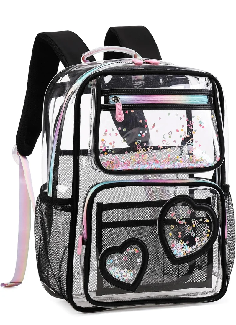 Clear Backpack for Girls Women Transparent Kids Elementary College School Bag Travel Laptop Backpacks Large Bookbags (Black)