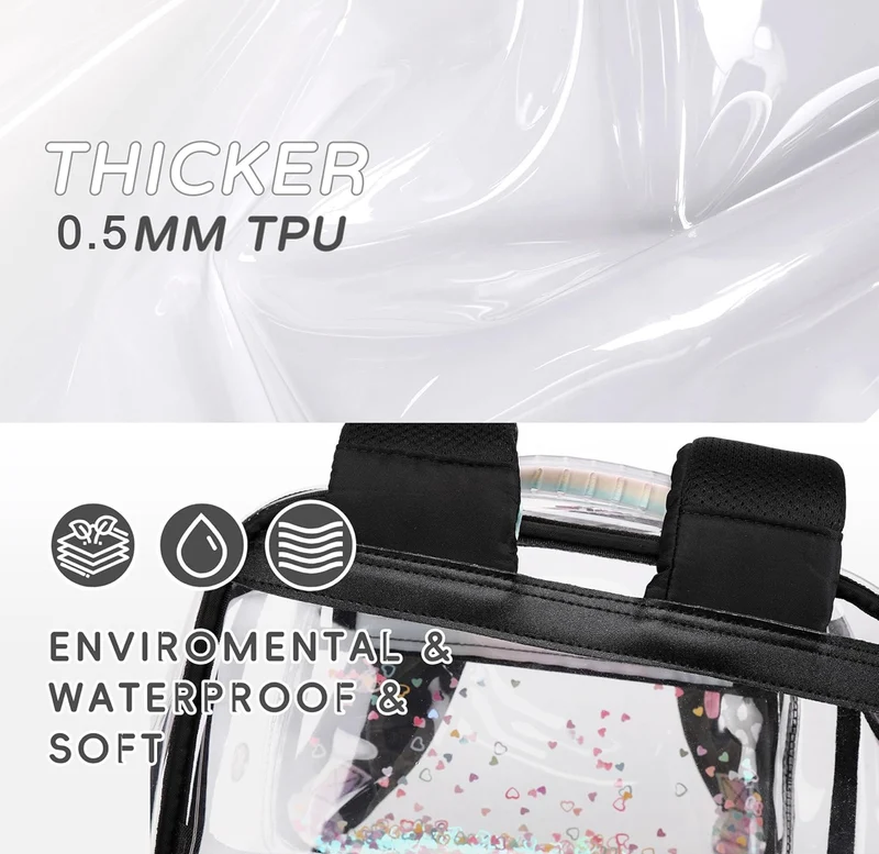 Clear Backpack for Girls Women Transparent Kids Elementary College School Bag Travel Laptop Backpacks Large Bookbags (Black)