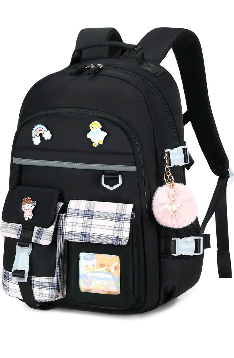 Backpack for Girls, 15.6 Inch Laptop School Bag Kids Kindergarten Elementary College Backpacks Large Bookbags for Teen Girl Women Students Casual Travel Daypacks (Black)