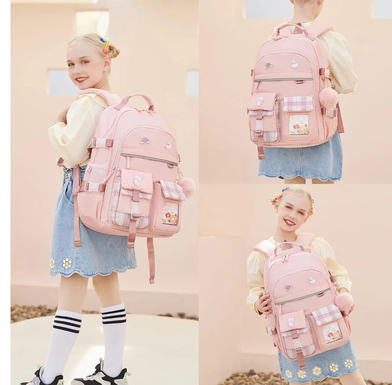 Backpack for Girls, 15.6 Inch Laptop School Bag Kids Kindergarten Elementary College Backpacks Large Bookbags for Teen Girl Women Students Casual Travel Daypacks (Pink)