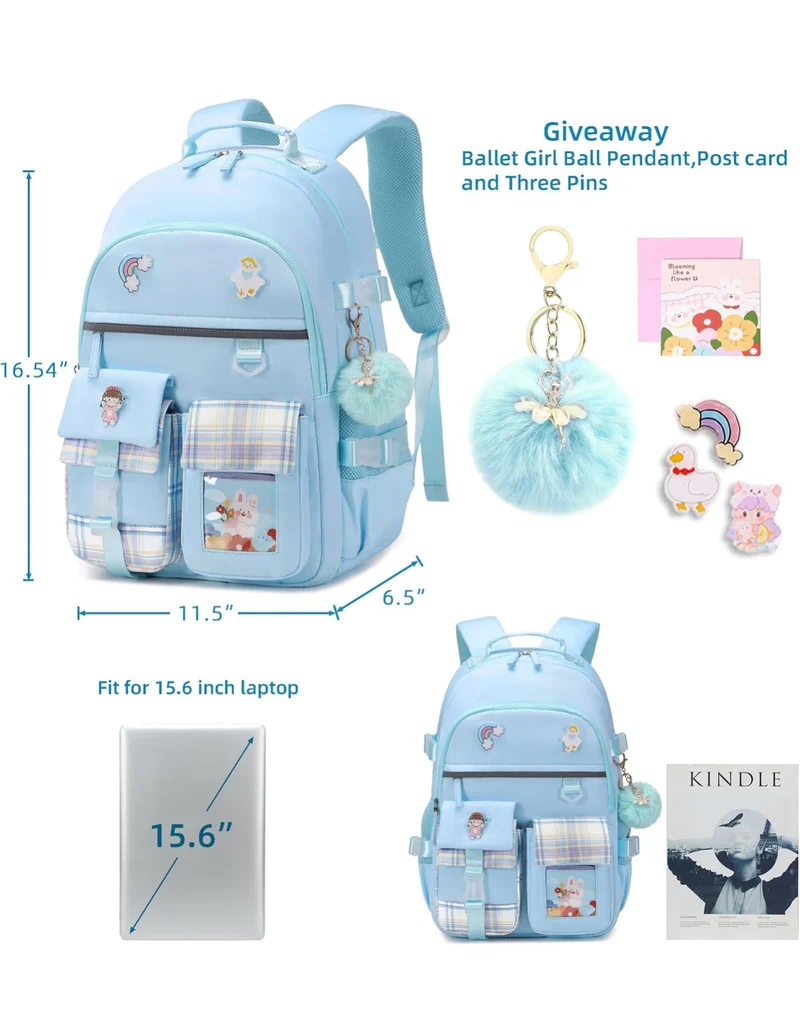 Backpack for Girls, 15.6 Inch Laptop School Bag Kids Kindergarten Elementary College Backpacks Large Bookbags for Teen Girl Women Students Casual Travel Daypacks (Blue)
