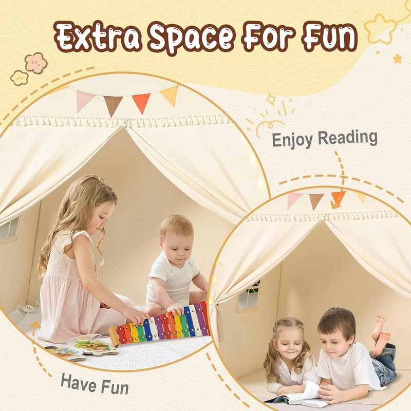 Large Toddlers Bed Tent Canopy: with Lights and Flags for Girls and Boys House Gifts - Monobeach Kids Play Tent Indoor Princess Toys - Portable and Foldable Children Playhouse Outdoor