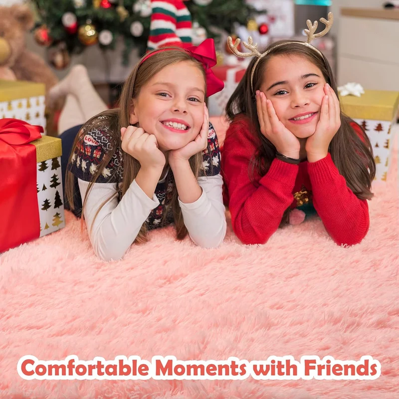 Monobeach Pink Kids Rug for Nursery Children Room Decor Ultra Soft Hexagon Carpet for Princess Tent for Girls Baby Play Mat for Floor 55”x 47” (55”x 47”, Pink Hexagon)
