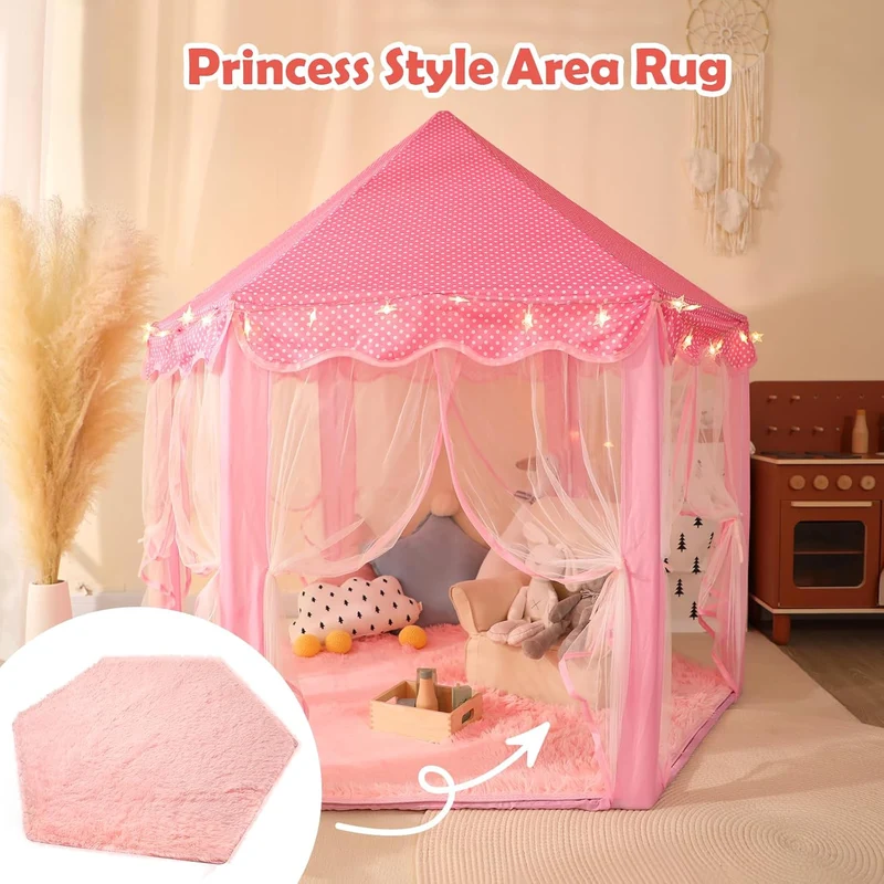Monobeach Pink Kids Rug for Nursery Children Room Decor Ultra Soft Hexagon Carpet for Princess Tent for Girls Baby Play Mat for Floor 55”x 47” (55”x 47”, Pink Hexagon)