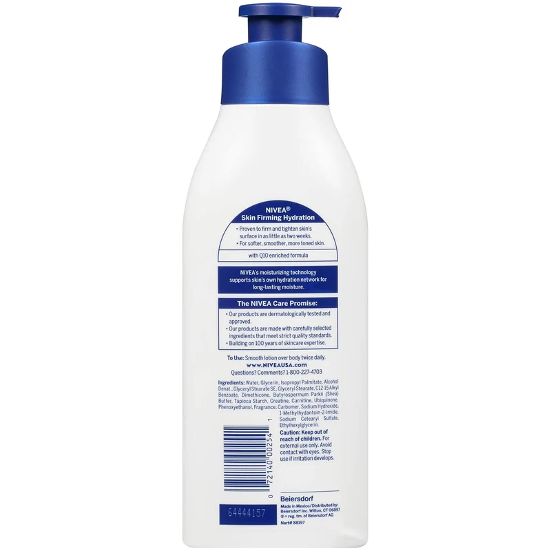 NIVEA Sheer Hydration Skin Firming Body Lotion with Q10 and Vitamin C, 72-Hour Body Moisturizer for Normal to Dry Skin, 16.9 Fl Oz Pump Bottle, Pack of 3