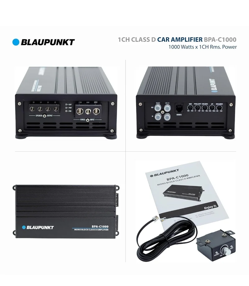 BLAUPUNKT BPA-C1000 Elite C-Series Car Audio Mono Block Class D Amplifier - 1000 Watts x 1-Channel Rms - 2000 Watts Max Power Monoblock Amp - Black