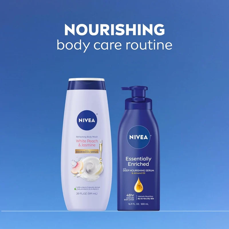 NIVEA Refreshing White Peach and Jasmine Body Wash with Nourishing Serum, Scented Body Wash for Women, Enriched with Provitamin B5 and Vitamin E, 20 Fl Oz Bottle - 3 Pack