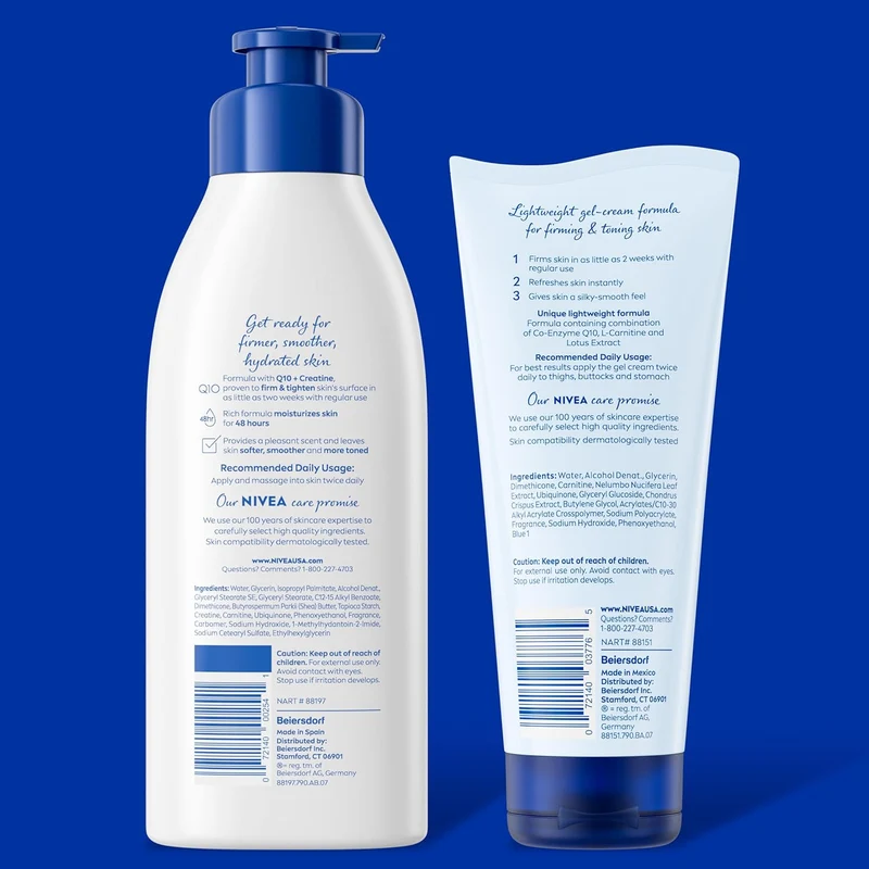 NIVEA Skin Firming Body Lotion Variety Pack with 16.9 Fl Oz Hydrating Body Lotion and 6.7 Oz Skin Firming Gel Cream