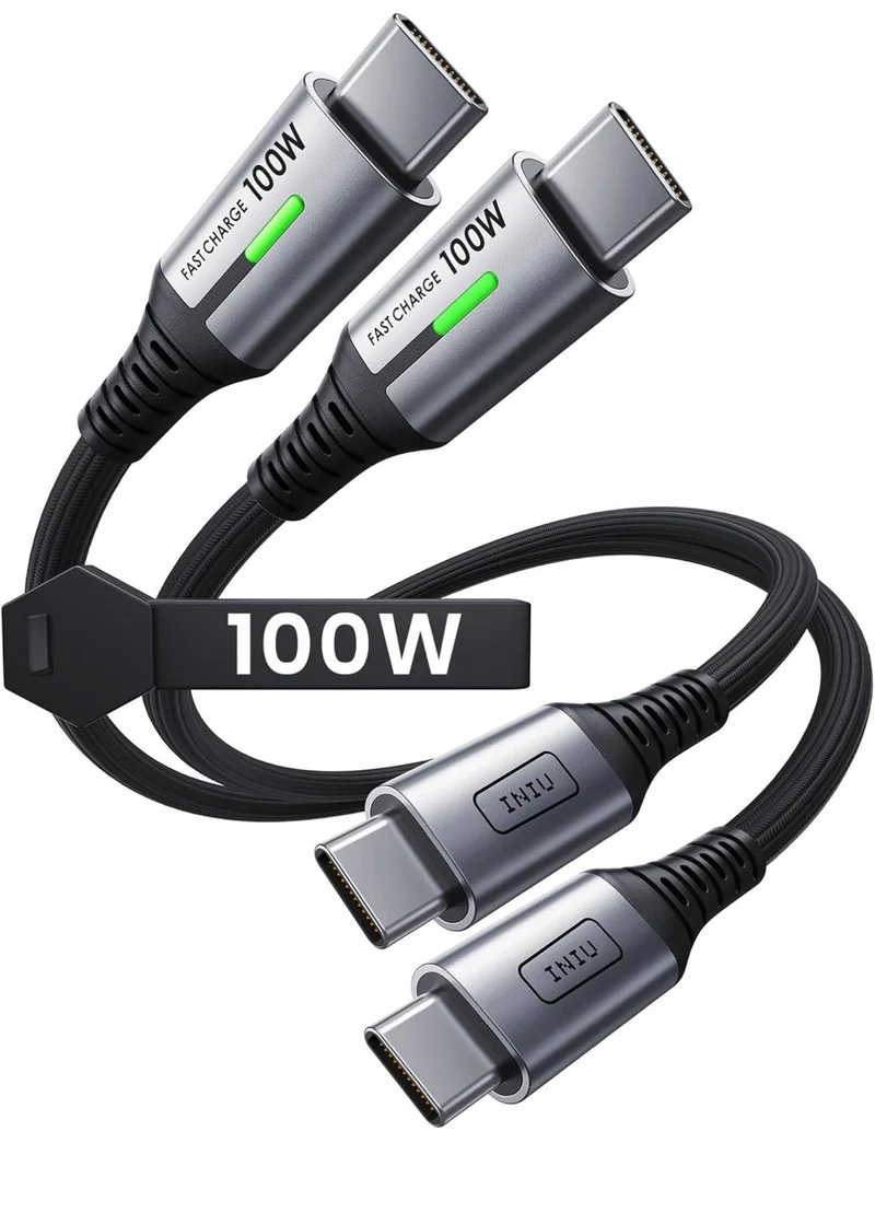 INIU Short USB C to USB C Cable, [1ft, 2-Pack] 100W Type C Cord for iPhone 16 Pro Max 15 Plus, Samsung Galaxy S24 Ultra S21 S10e, MacBook, iPad and More