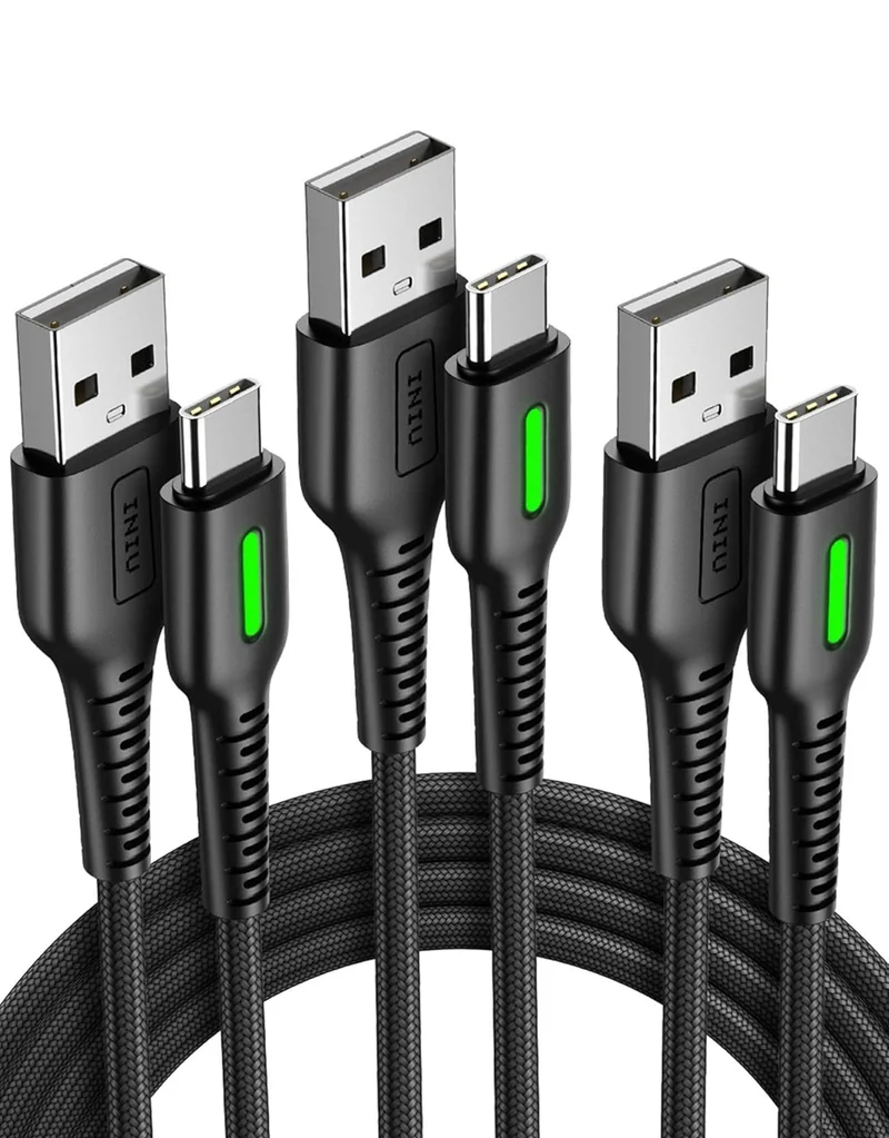 INIU USB to C Cable, 3 Packs [1.6ft+6.6ft*2] 3.1A USB A to USB C Fast Charging Cable, Braided Type C Phone Charger Cord for iPhone 16 15 Pro Samsung Galaxy S21 S20 S10 S9 Pixel LG Android