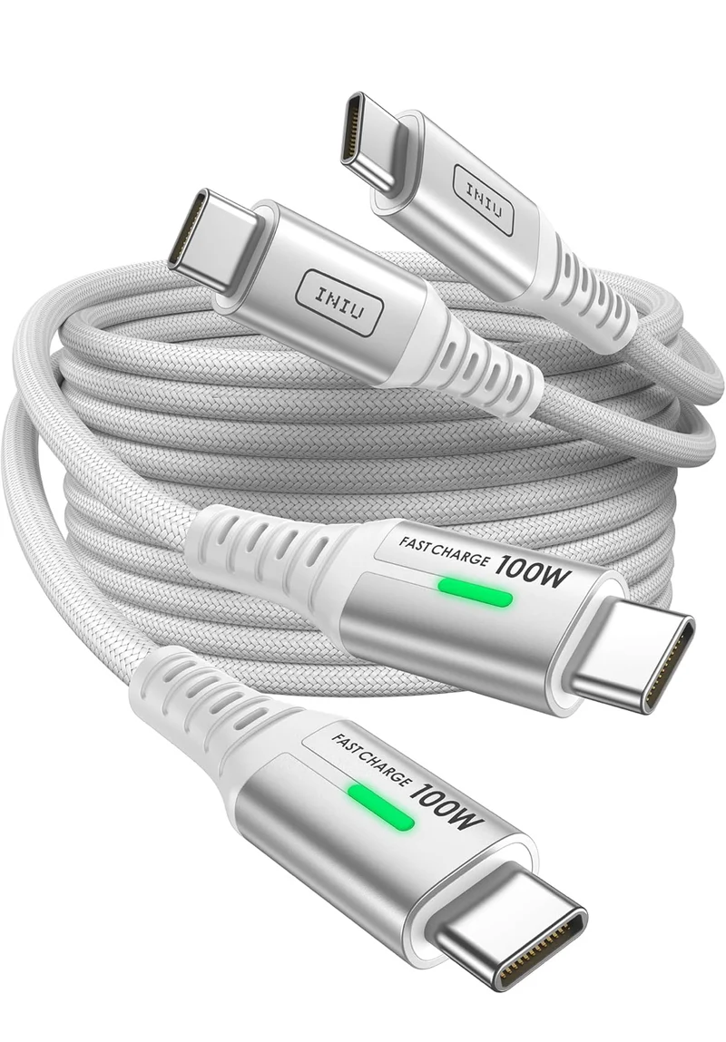 INIU C to C Fast Charging Cable, 2-Pack [3.3ft, White] Type C Charger Cord for Samsung Galaxy S24 Ultra S23 S10 S9 iPhone 16 15 Pro Max, MacBook Air, iPad Pro, and More